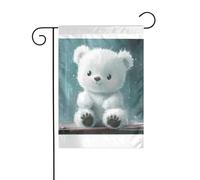 Wzywhj Image Petit Ours Blanc sous la Pluie Drapeau de Jardin Été Double Face Décoration Cour 30,5 x 45,7 cm