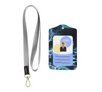 Wzywhj Insigne de travail bleu mystérieux imprimé étui de protection, couverture de carte d'identification en cuir avec corde de suspension amovible