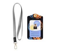 Wzywhj Insigne de travail pour impression d'eau de feu de Tai Chi Gaine de protection, couverture de carte d'identification en cuir avec corde de suspension amovible