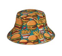 WZYWHJ Joli bob réversible imprimé frites hamburger - pour homme et femme - Couvre-chef de protection pour voyage et activités de plein air Noir, Noir , Taille unique