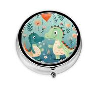 WZYWHJ Joli petit dinosaure pour bébé - Boîte à médicaments circulaire - Portable - Avec compartiments - Mini distributeur de pilules