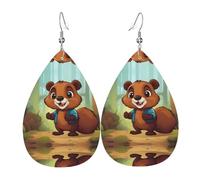 WZYWHJ Jolies boucles d'oreilles en cuir imprimé castor pour femme, pendentif goutte d'eau, cadeau de vacances tendance