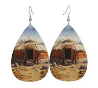 WZYWHJ Jolies boucles d'oreilles Yurt Picture en cuir pour femme, pendentif goutte d'eau simple, cadeau de vacances tendance