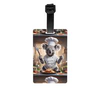 WZYWHJ Koala Chef Cooking Delicious Food Étiquette de bagage imprimée avec dragonne amovible - Crochet de voyage pour une identification facile - Format carte de visite léger et personnalisable
