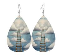 WZYWHJ Ladder to the Clouds Picture Boucles d'oreilles en cuir pour femme Pendentif goutte d'eau simple Cadeau de vacances tendance