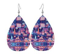WZYWHJ Las Vegas Night City Picture Boucles d'oreilles pendantes gouttes d'eau en cuir pour femme