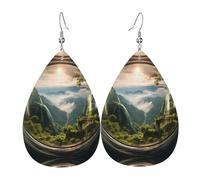 WZYWHJ Le beau paysage dans la bulle imprimé boucles d'oreilles en cuir pour femme, pendentif goutte d'eau simple, cadeau de vacances à la mode