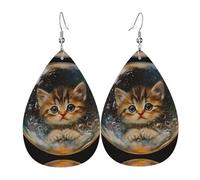 WZYWHJ Le chaton dans la bulle imprimé boucles d'oreilles en cuir pour femme, pendentif goutte d'eau simple, cadeau de vacances à la mode