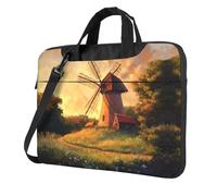 WZYWHJ Le moulin à vent sur la prairie Impression ultra-mince portable sac d'ordinateur portable à épaule unique accessoires informatiques doux antichoc pour ordinateurs portables, Noir , 15.6 inch