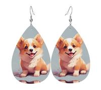 WZYWHJ Les petites boucles d'oreilles scintillantes en cuir imprimé Corgi pour femme, pendentif goutte d'eau simple, cadeau de vacances tendance