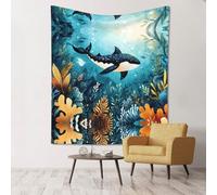 WZYWHJ Les tapisseries à motif baleine à suspendre aux murs sont adaptées pour décorer un salon et une chambre à coucher. 152,4 x 129,5 cm