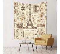 WZYWHJ Les tapisseries imprimées de carte postale vintage de Paris sont adaptées pour décorer un salon et une chambre à coucher 152,4 x 129,5 cm