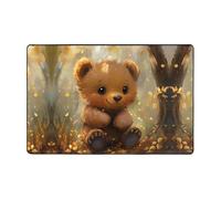 WZYWHJ Little Bear Tapis de sol antidérapant avec impression feuilles brillantes pour salon, bureau, table basse, lit, balcon 182,9 x 121,9 cm