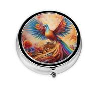 WZYWHJ Little Phoenix on The Rainbow Boîte à médicaments circulaire imprimée portable avec compartiments, mini distributeur de pilules
