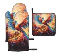 WZYWHJ Little Phoenix on the Rainbow Lot de 3 gants de cuisine longs et épais imprimés