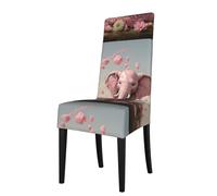 WZYWHJ Little Pink Elephant Watering The Flowers Housse de chaise amovible Installation rapide et entretien facile Convient pour dossier de chaise carré