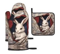 WZYWHJ Little White Rabbit in The Quilt Ensemble de 3 gants de cuisine et maniques imprimés