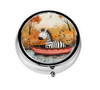 WZYWHJ Little Zebra on The Boat Boîte à médicaments circulaire imprimée portable avec compartiments, mini distributeur de pilules