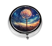 WZYWHJ Lollipop in The Starry Sky Boîte à médicaments circulaire imprimée avec compartiments, mini distributeur de pilules
