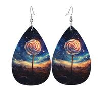 WZYWHJ Lollipop in the Starry Sky Printed Boucles d'oreilles en cuir pour femme Pendentif goutte d'eau simple Cadeau de vacances tendance