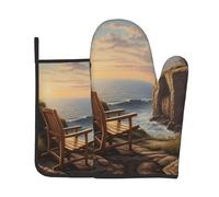 WZYWHJ Looking Out to sea Ensemble de gants de cuisine et maniques imprimés pour cuisiner, micro-ondes, grillades - avec cordon