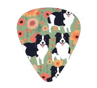 Wzywhj Lot de 12 médiators Border Collie à motif floral pour basse, ukulélé, guitare acoustique et électrique