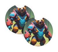WZYWHJ Lot de 2 dessous de verre de voiture en caoutchouc de qualité avec imprimé d'ours prédateurs pixels, faciles à nettoyer, protège l'intérieur du véhicule