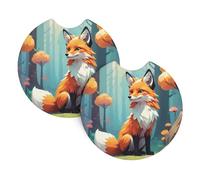 WZYWHJ Lot de 2 dessous de verre de voiture en caoutchouc de qualité avec motifs de pixels, motif renard, facile à nettoyer, protège l'intérieur du véhicule
