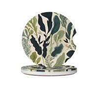 WZYWHJ Lot de 2 dessous de verre en céramique de qualité pour voiture Motif algues | Tapis porte-gobelet antidérapant | Accessoires de voiture