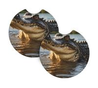 WZYWHJ Lot de 2 sous-verres en caoutchouc de qualité avec motif crocodile - Facile à nettoyer - Protège l'intérieur du véhicule