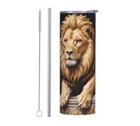 WZYWHJ Lot de 2 tasses en acier inoxydable de 591 ml pour café, bureau, voiture, sport et usage domestique avec paille - Imprimé lion classique