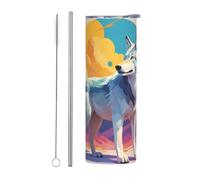 WZYWHJ Lot de 2 tasses en acier inoxydable de 591 ml pour café, bureau, voiture, sport et usage domestique avec paille Motif loup National Geographic