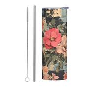 WZYWHJ Lot de 2 tasses en acier inoxydable de 591 ml pour café, bureau, voiture, sport et utilisation à la maison - Motif patchwork floral rétro