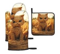 WZYWHJ Lot de 3 gants de cuisine longs et épais avec motif chaton en paille
