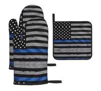WZYWHJ Lot de 3 gants de cuisine longs et épais avec motif drapeau américain bleu