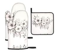 WZYWHJ Lot de 3 gants de cuisine longs et épais imprimés de belles lignes de fleurs