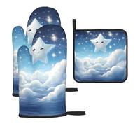 WZYWHJ Lot de 3 gants de cuisine longs et épais imprimés Little stars in the white clouds