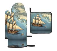 WZYWHJ Lot de 3 gants de cuisine longs et épais Motif carte nautique