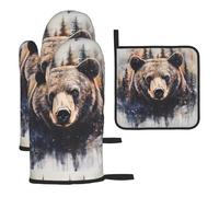 WZYWHJ Lot de 3 maniques à motif ours sauvage - Tissu épais, durable et imperméable pour la protection contre la chaleur