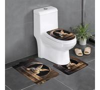 WZYWHJ Lot de 3 tapis de salle de bain antidérapants et durables, faciles à nettoyer, motif petit lapin gris dans un tonneau en bois