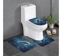 WZYWHJ Lot de 3 tapis de salle de bain avec impression dauphins dans la mer d'étoiles, antidérapants, durables, faciles à nettoyer, adaptés pour la salle de bain et les toilettes