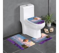 WZYWHJ Lot de 3 tapis de salle de bain avec impression de montgolfière à la ferme de lavande, antidérapant, durable, facile à nettoyer, convient pour salle de bain et toilettes
