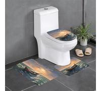 WZYWHJ Lot de 3 tapis de salle de bain en bambou avec impression radeau sur la mer, antidérapant, durable, facile à nettoyer, convient pour salle de bain et WC