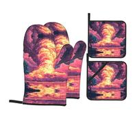 WZYWHJ Lot de 4 gants de cuisine et maniques pour cuisine, cuisson, grillades, particules de pixels