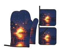 WZYWHJ Lot de 4 maniques et maniques pour cuisine, cuisson, grill, pixels, tempête