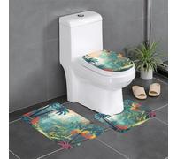 WZYWHJ Lot de 4 tapis de salle de bain à motif de palmier et jungle rétro, antidérapants, durables, faciles à nettoyer, adaptés pour salle de bain et toilettes