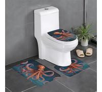 WZYWHJ Lot de 4 tapis de salle de bain à motif géant de la mer profonde, durable, facile à nettoyer, convient pour salle de bain et WC