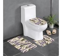 WZYWHJ Lot de 4 tapis de salle de bain à motif lavande provençal, antidérapant, durable, facile à nettoyer, convient pour salle de bain et WC