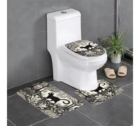 WZYWHJ Lot de 4 tapis de salle de bain antidérapants et durables faciles à nettoyer Motif chat noir dans une forêt étrange