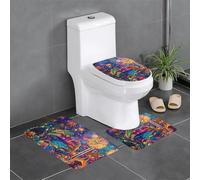 WZYWHJ Lot de 4 tapis de salle de bain colorés motif feux d'artifice, antidérapants, durables, faciles à nettoyer, adaptés pour la salle de bain et les toilettes